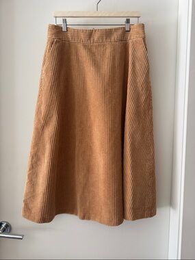 ICÔNE Simons Corduroy Midi Skirt Camel A-Line High Waist Size L 100% Cotton